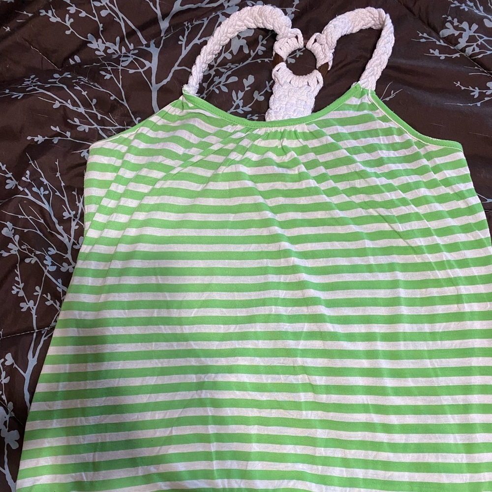 Green and White Striped Halter Style Tank Top 1X